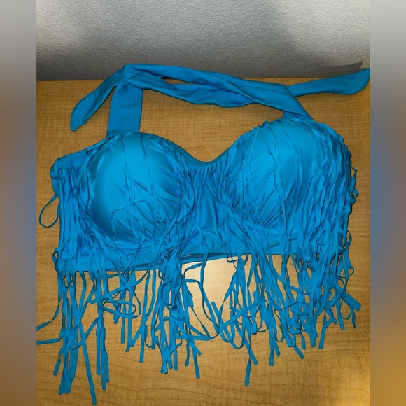 Swimsuits For All Plus Size Blue Fringe Top with High Waisted  Bottoms NWOT - Picture 1 of 8